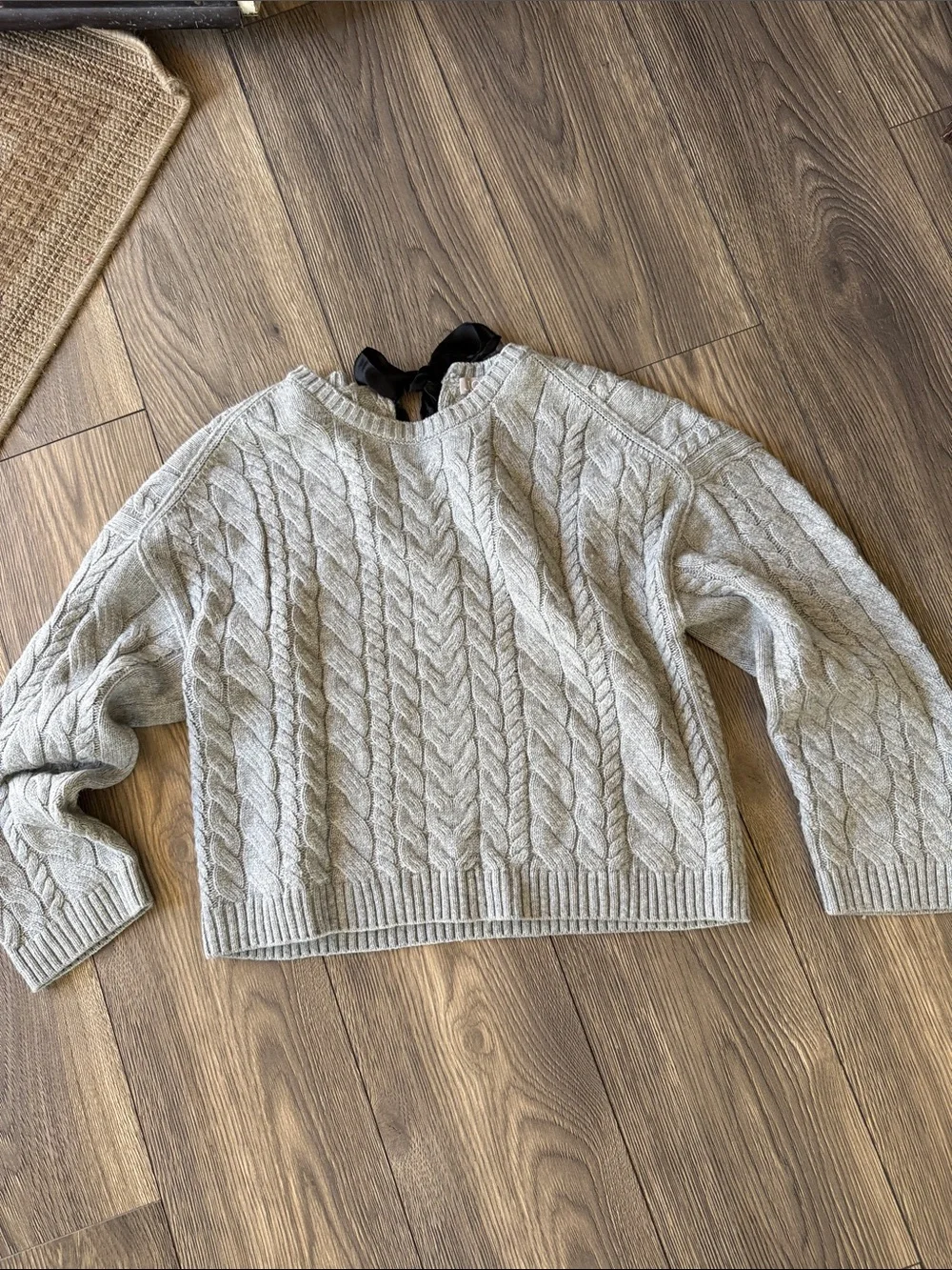 J.Crew Neutral grey Cable Knit Sweater - black back bow tie